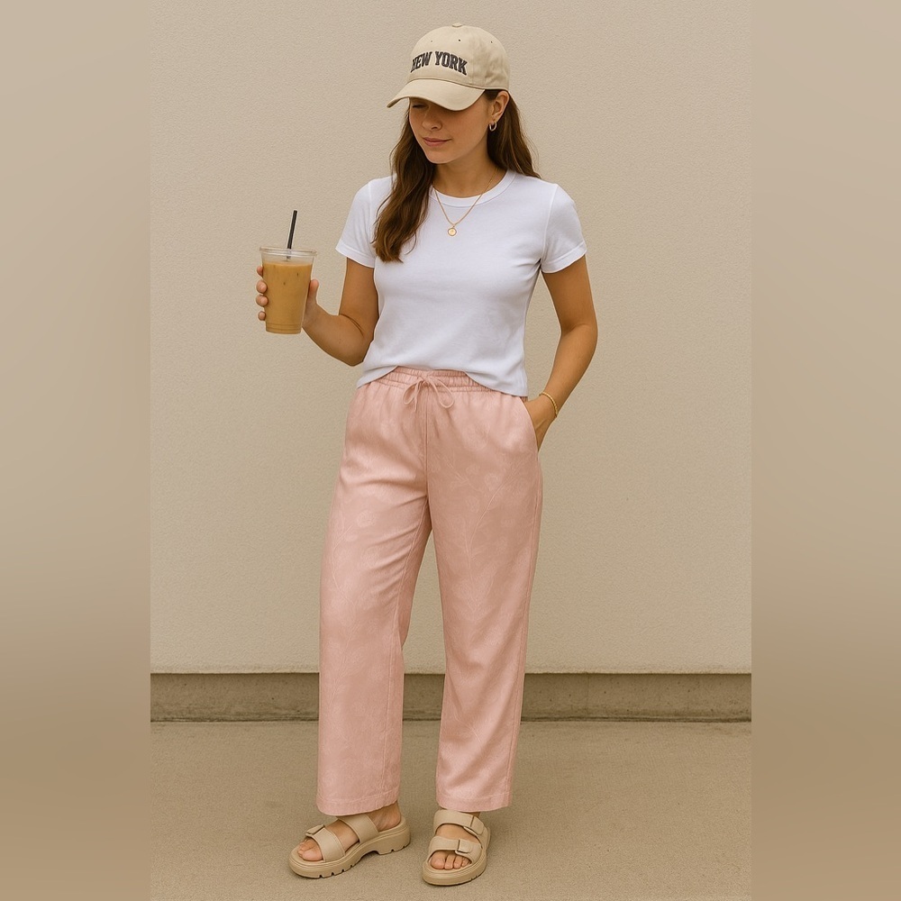 🔸Vintage Blush Pink Silk Style Wide Leg Pants